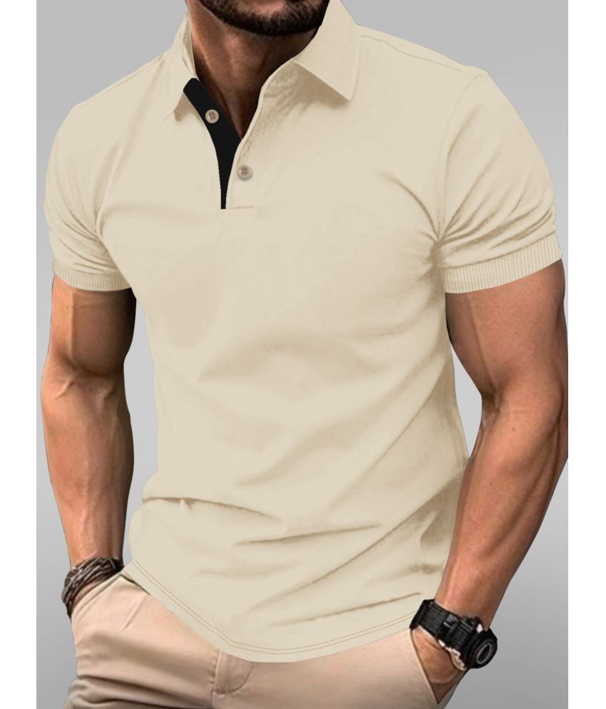     			Eyebogler Pack of 1 Cotton Blend Regular Fit Solid Half Sleeves Men's Polo T Shirt ( Cream )