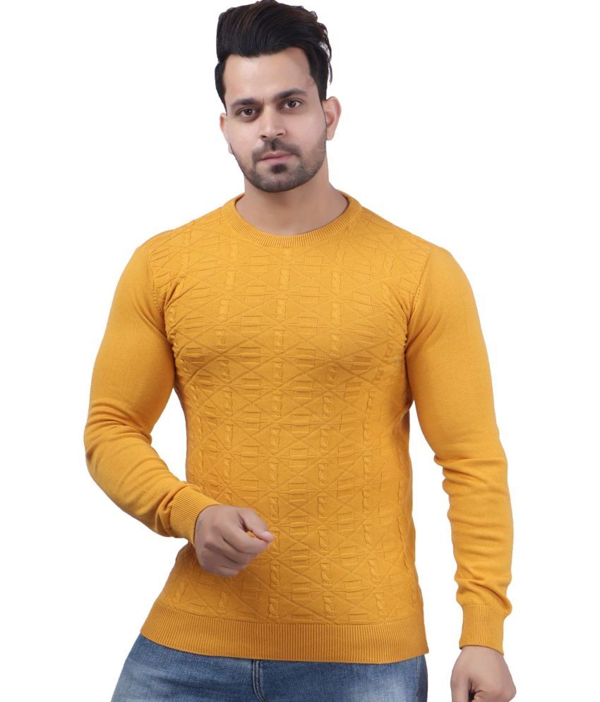     			FEVERFEW Cotton Blend Round Neck Men's Full Sleeves Pullover Sweater - Mustard ( Pack of 1 )