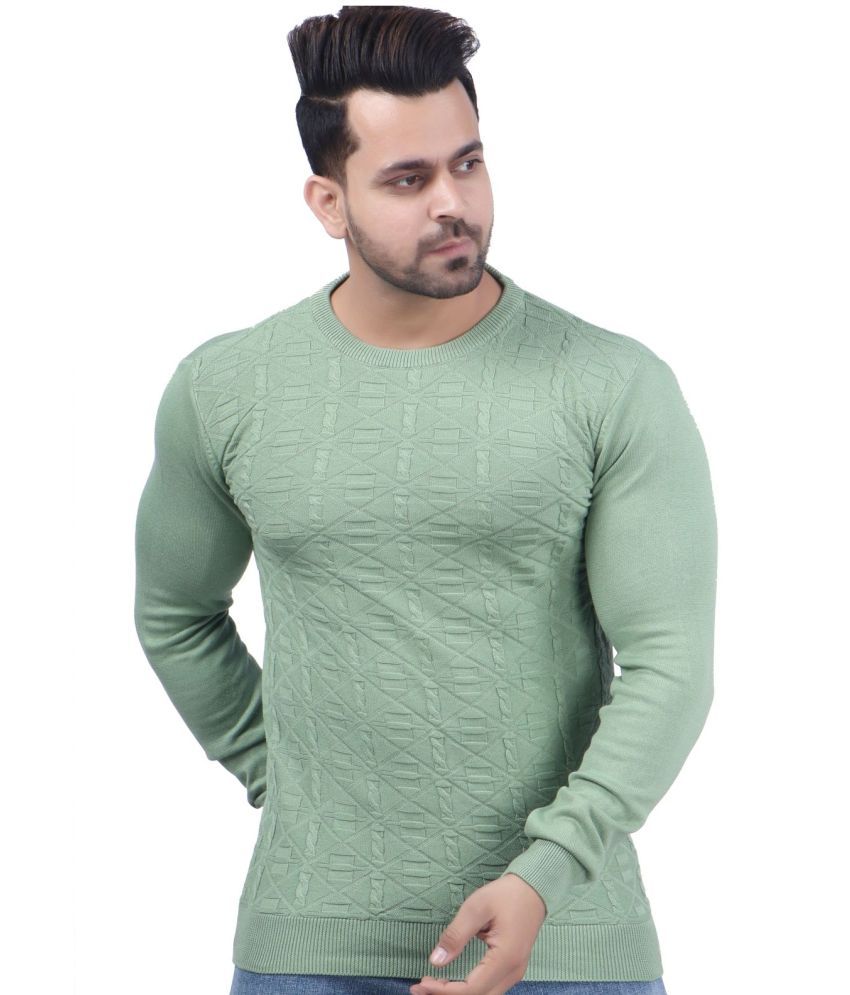     			FEVERFEW Cotton Blend Round Neck Men's Full Sleeves Pullover Sweater - Green ( Pack of 1 )