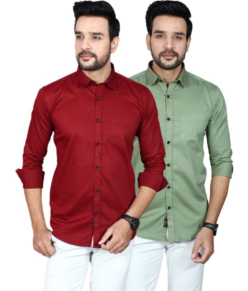     			Fatty Mouse Cotton Blend Regular Fit Solids Full Sleeves Men's Casual Shirt - Green ( Pack of 1 )