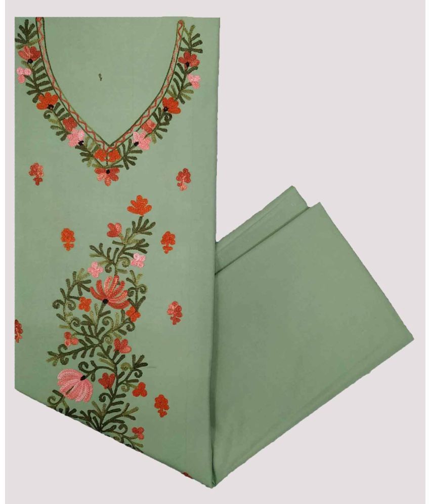     			KASHMIRI Unstitched Cotton Embroidered Dress Material - Green ( Pack of 1 )