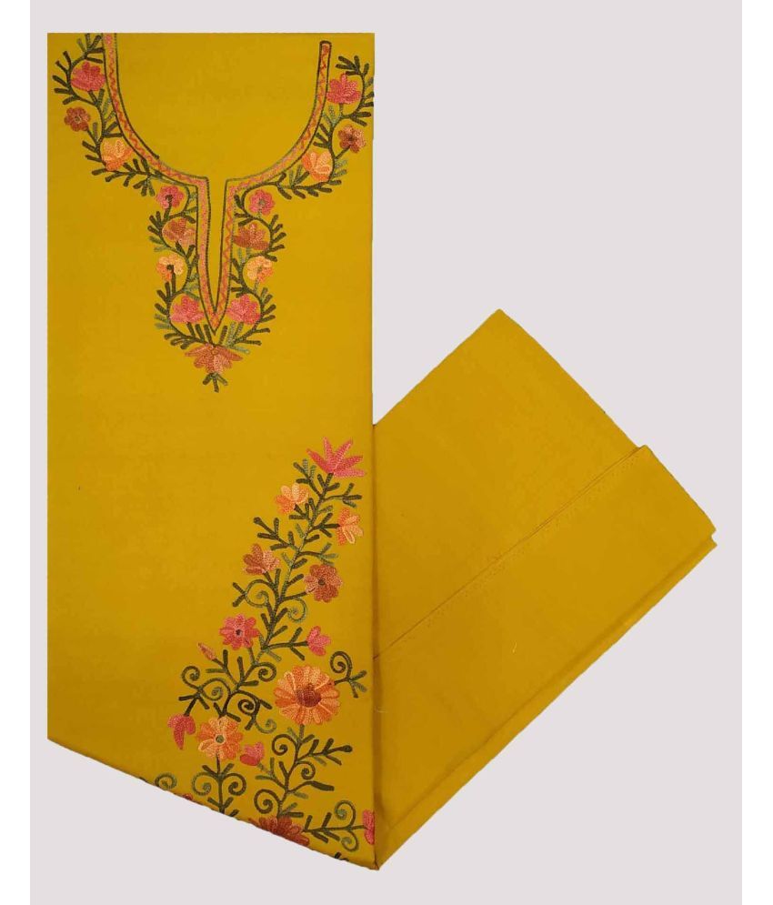     			KASHMIRI Unstitched Cotton Embroidered Dress Material - Yellow ( Pack of 1 )