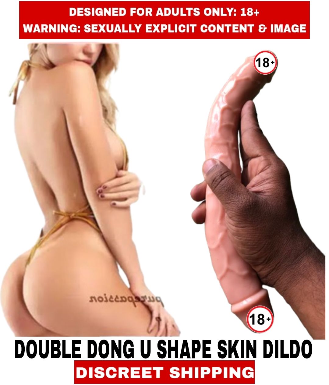     			Premium Realistic Real Feel Double Dong U Shape Skin Color Realistic Solid Silicon Dildo For Women