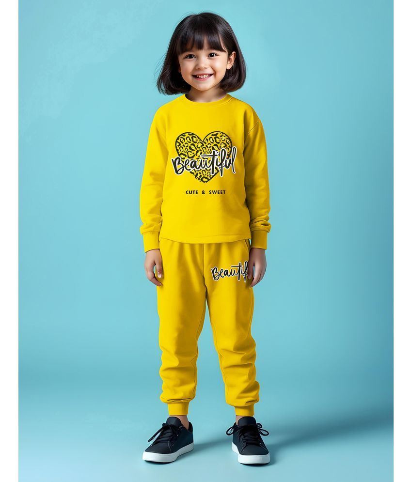     			Trampoline Pack of 1 Girls Cotton Blend Sweatshirt & Joggers ( Yellow )