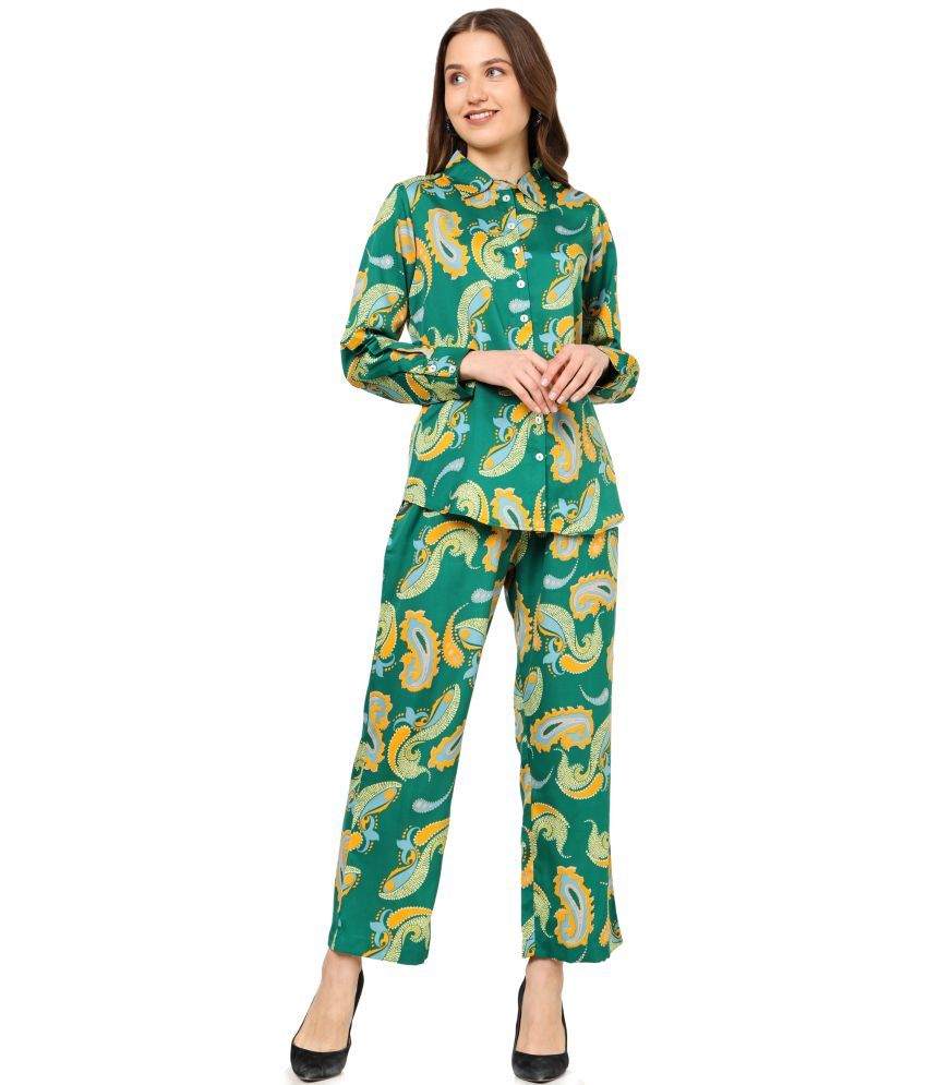     			Yash Gallery Women Shirt Trouser Co-Ord Set ( Pack of 1 , Green )