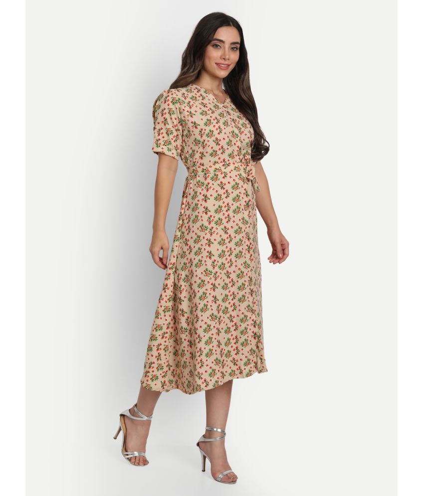     			gufrina Rayon Printed Midi Women's Empire Dress - Cream ( Pack of 1 )