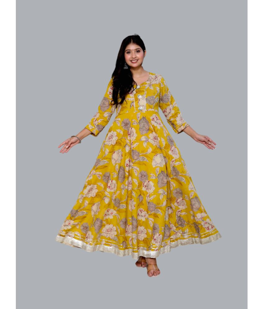     			miravan Pack of 1 Cotton Printed Anarkali Women's Kurti - ( Yellow )