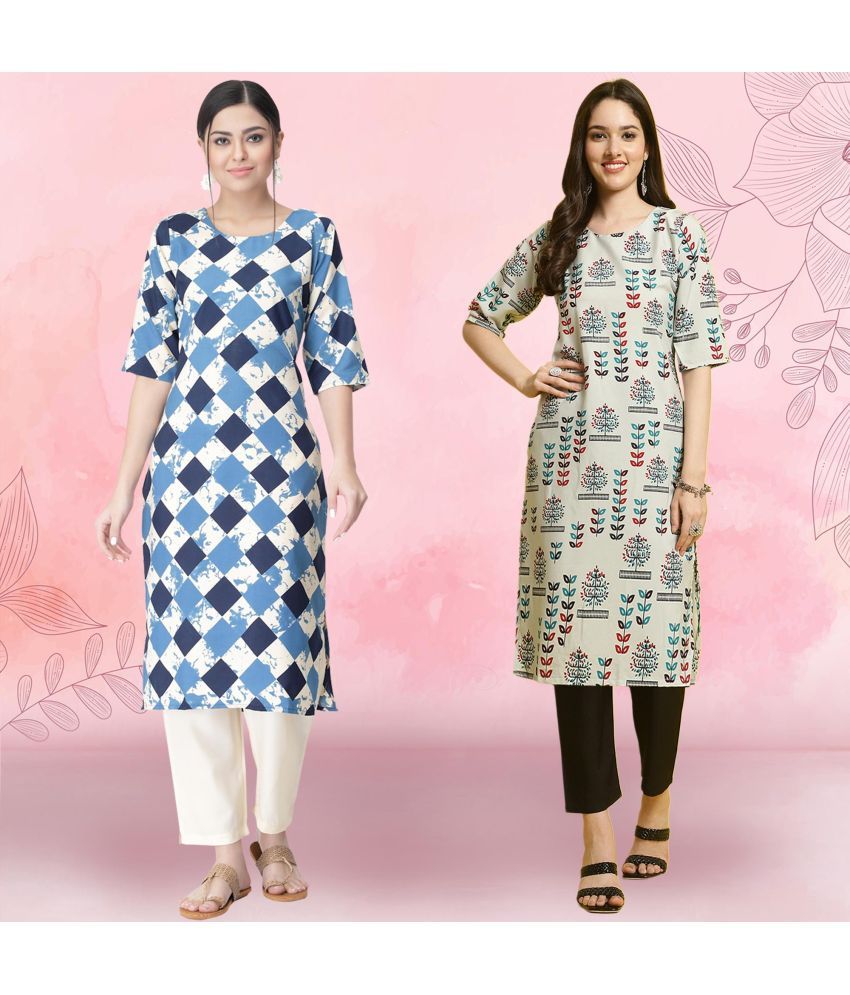     			Ethnicbasket Crepe Printed Kurti With Pants Women's Stitched Salwar Suit - Grey ( Pack of 2 )