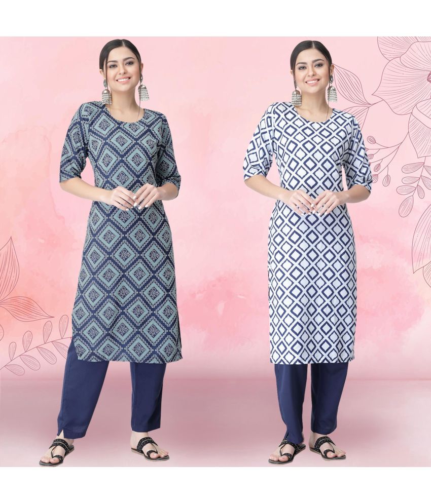     			Ethnicbasket Crepe Printed Kurti With Pants Women's Stitched Salwar Suit - Off White ( Pack of 2 )