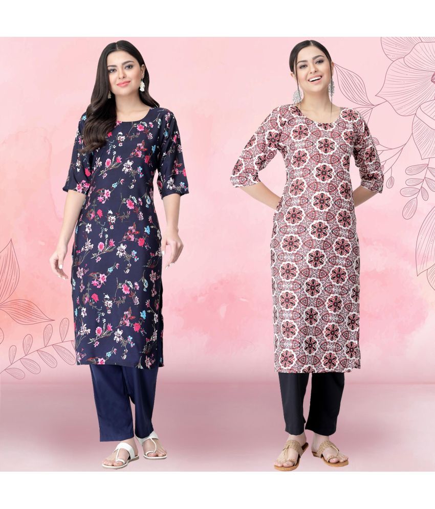     			Ethnicbasket Pack of 2 Crepe Printed Straight Women's Kurti - ( Multicolor1 )