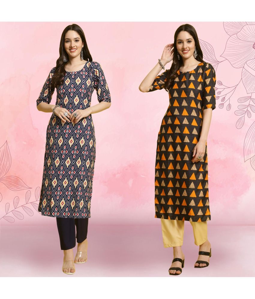     			Ethnicbasket Pack of 2 Crepe Printed Straight Women's Kurti - ( Multicolor4 )