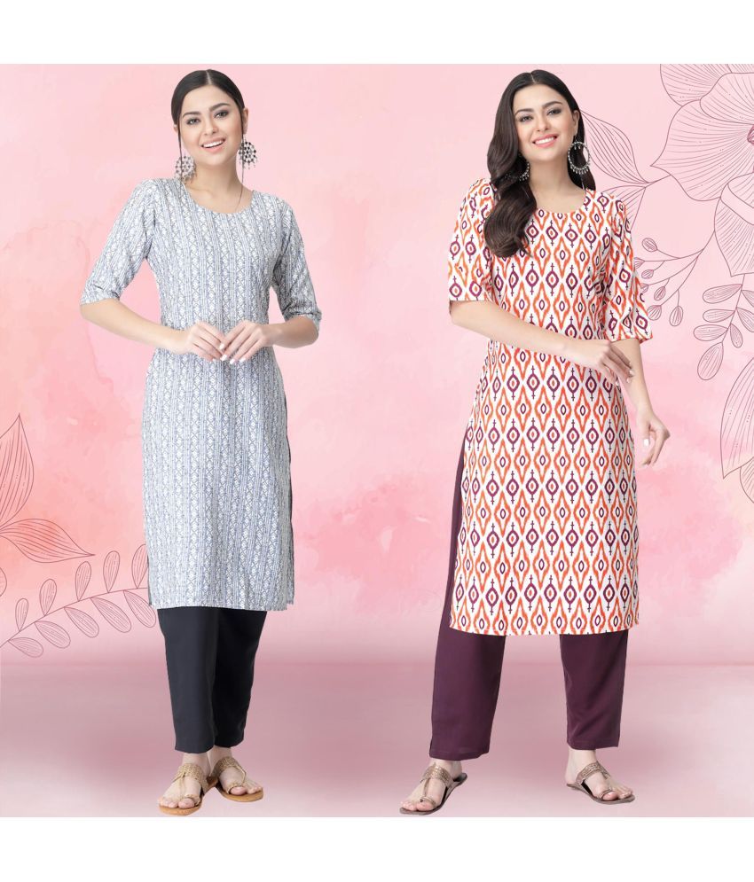     			Ethnicbasket Pack of 2 Crepe Printed Straight Women's Kurti - ( Multicolor4 )