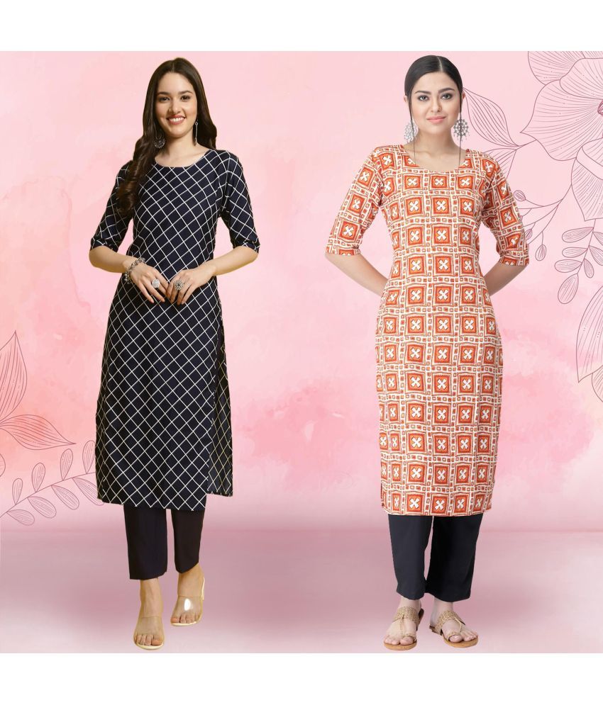     			Ethnicbasket Pack of 2 Crepe Printed Straight Women's Kurti - ( Multicolor1 )