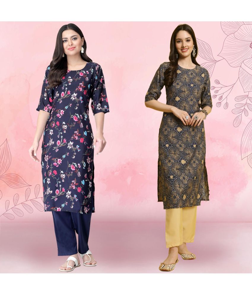     			Ethnicbasket Pack of 2 Crepe Printed Straight Women's Kurti - ( Multicolor )