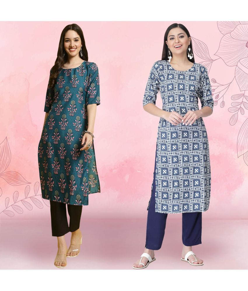     			Ethnicbasket Pack of 2 Crepe Printed Straight Women's Kurti - ( Multicolor1 )