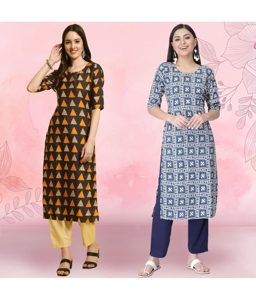     			Ethnicbasket Pack of 2 Crepe Printed Straight Women's Kurti - ( Multicolor3 )