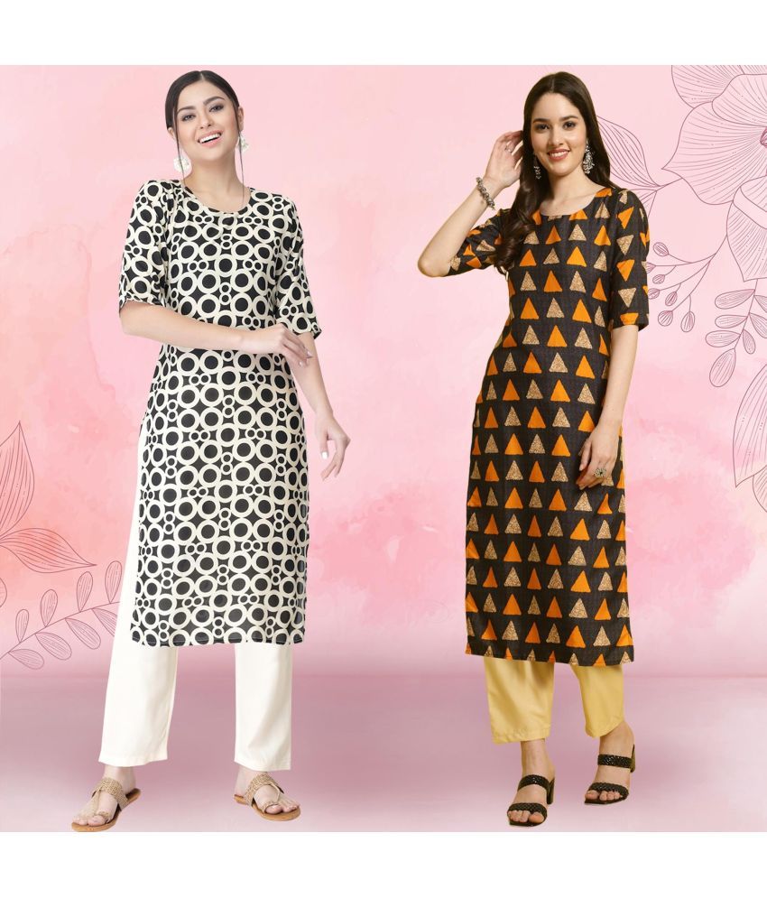     			Ethnicbasket Pack of 2 Crepe Printed Straight Women's Kurti - ( Multicolor3 )