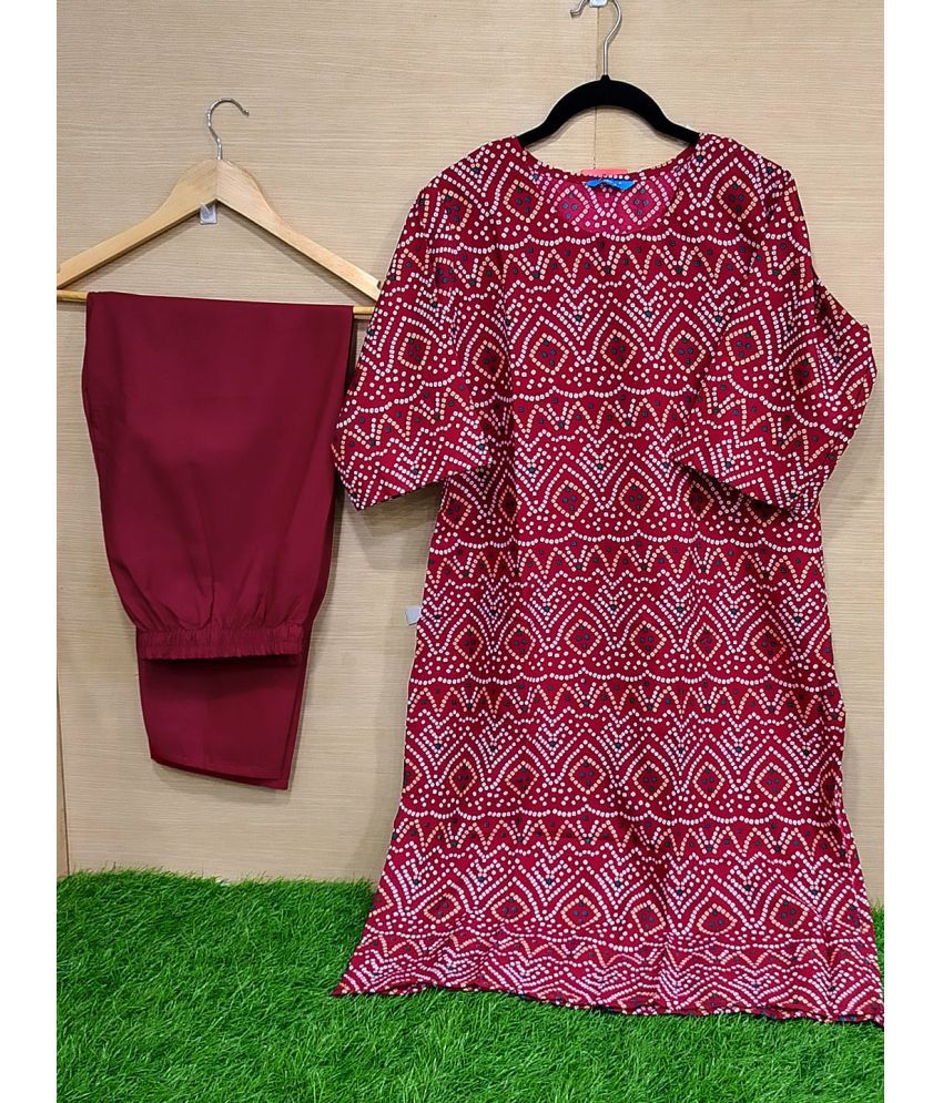     			1 Stop Fashion Pack of 1 Crepe Printed Straight Women's Kurti - ( Maroon )