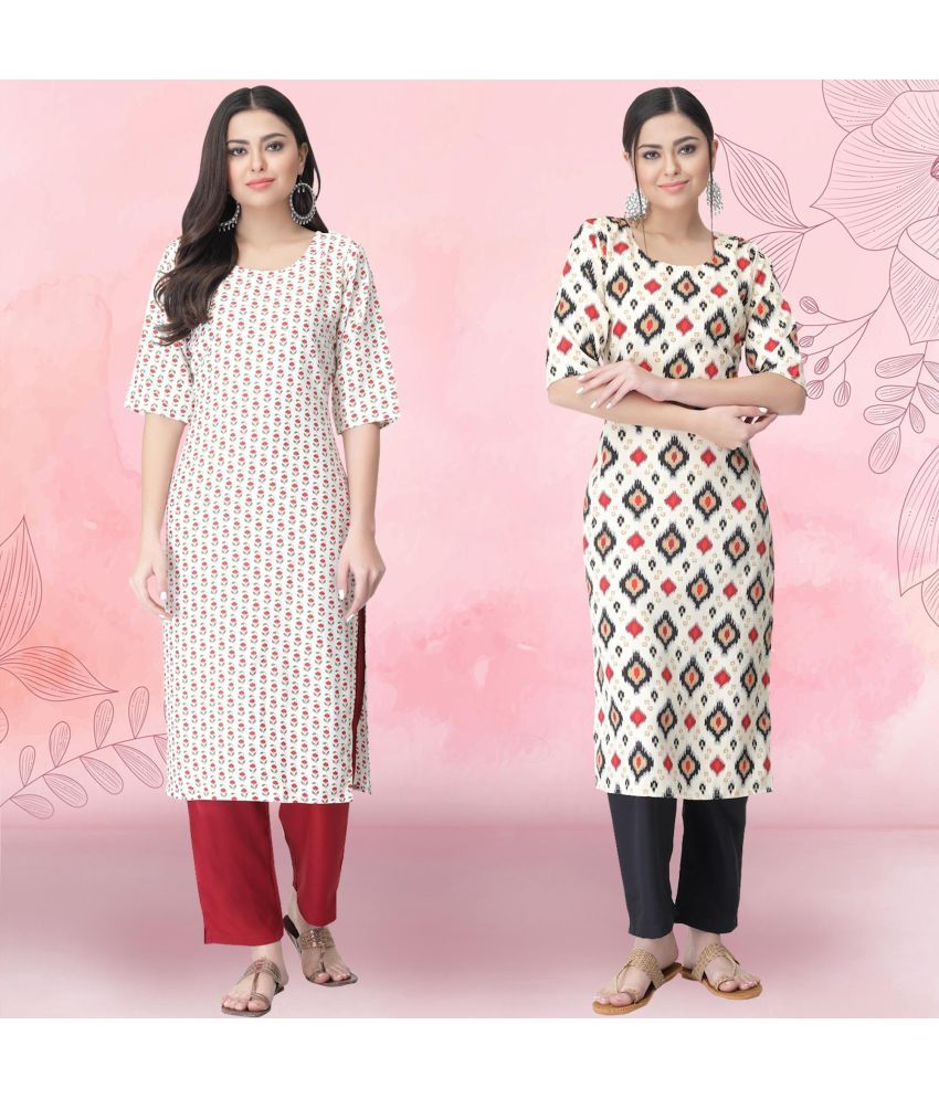     			Ethnicbasket Crepe Printed Kurti With Pants Women's Stitched Salwar Suit - Off White ( Pack of 2 )