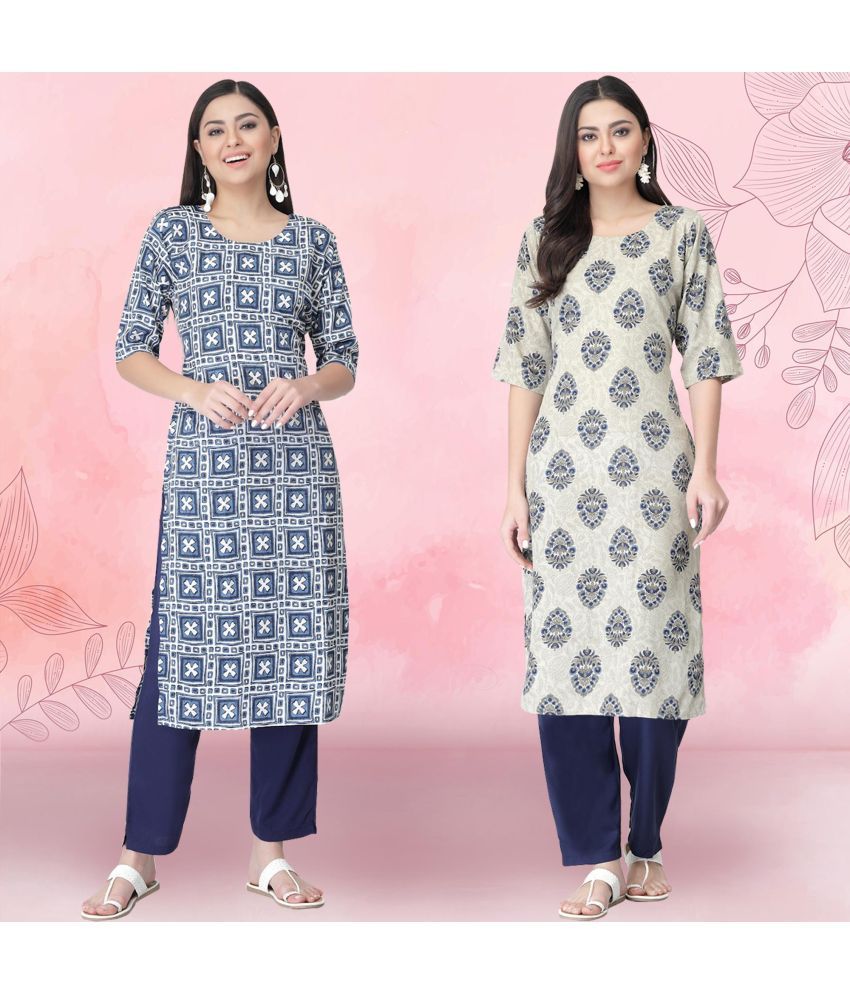     			Ethnicbasket Crepe Printed Kurti With Pants Women's Stitched Salwar Suit - Grey ( Pack of 2 )