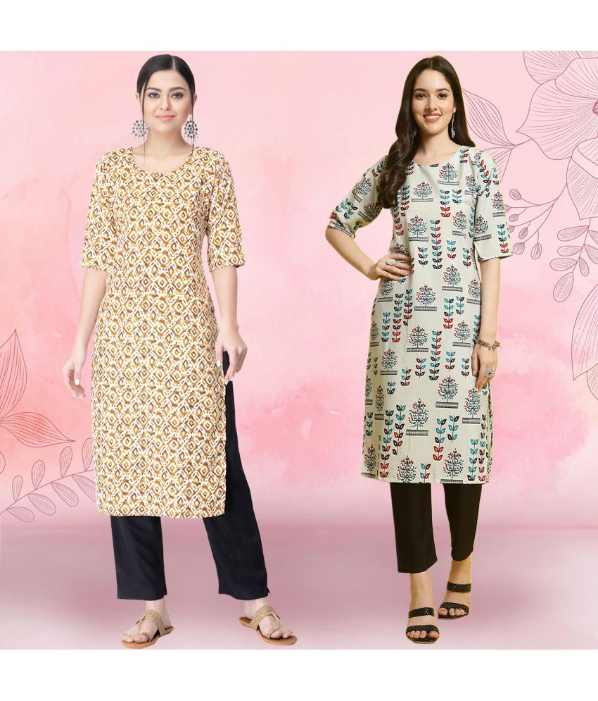     			Ethnicbasket Crepe Printed Kurti With Pants Women's Stitched Salwar Suit - Grey ( Pack of 2 )