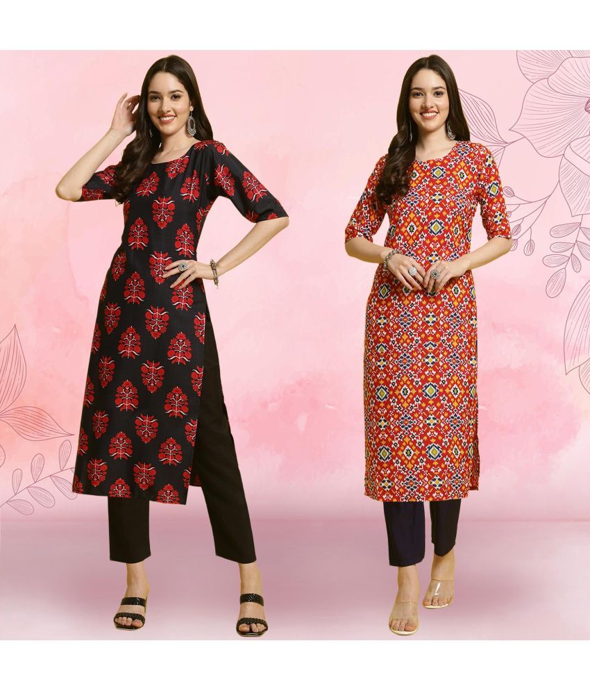     			Ethnicbasket Crepe Printed Kurti With Pants Women's Stitched Salwar Suit - Multicolor ( Pack of 2 )