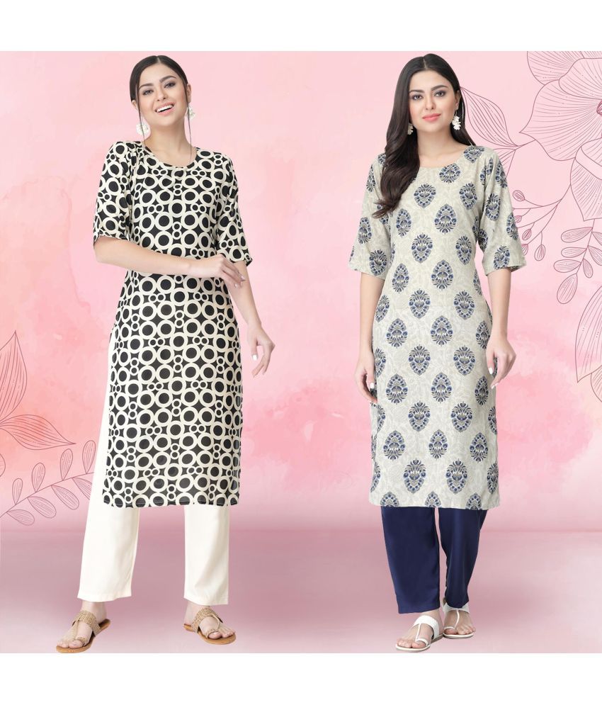     			Ethnicbasket Crepe Printed Kurti With Pants Women's Stitched Salwar Suit - Grey ( Pack of 2 )