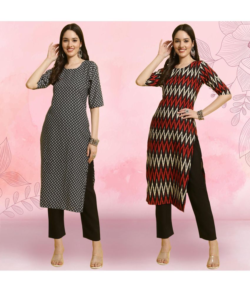     			Ethnicbasket Crepe Printed Kurti With Pants Women's Stitched Salwar Suit - Black ( Pack of 2 )