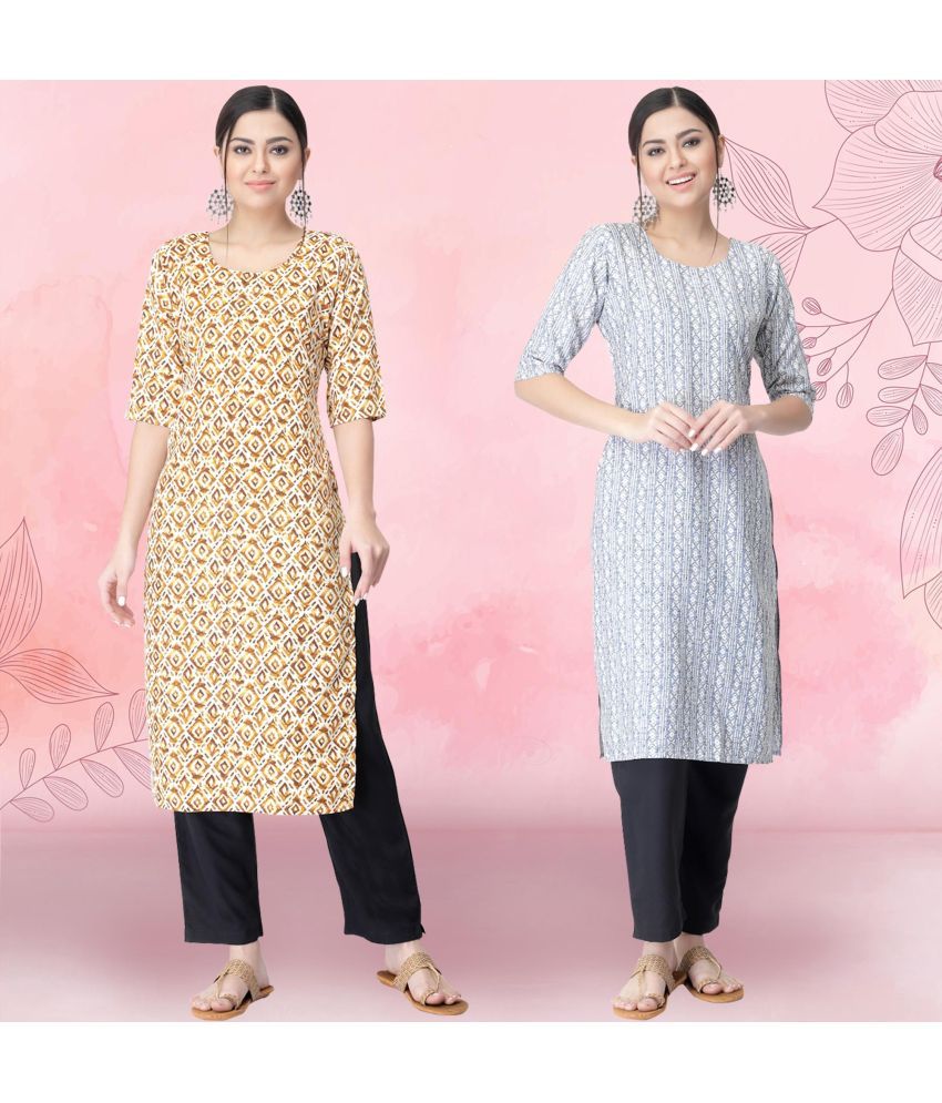     			Ethnicbasket Crepe Printed Kurti With Pants Women's Stitched Salwar Suit - White ( Pack of 2 )