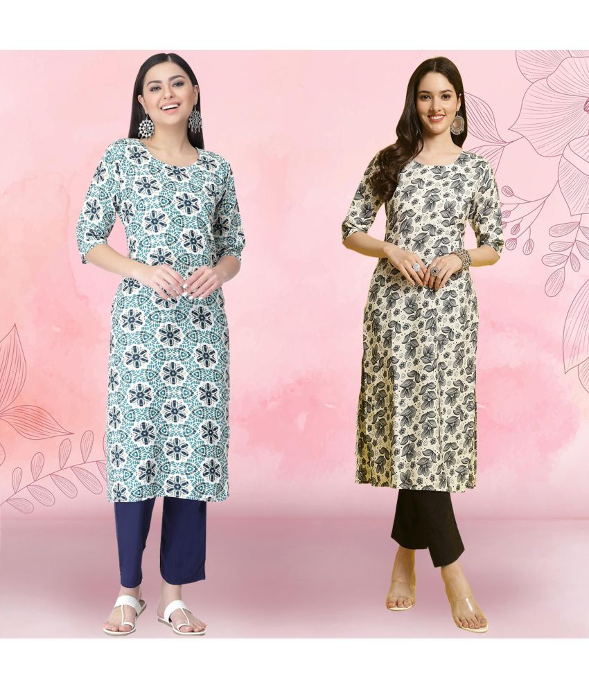     			Ethnicbasket Crepe Printed Kurti With Pants Women's Stitched Salwar Suit - Grey ( Pack of 2 )