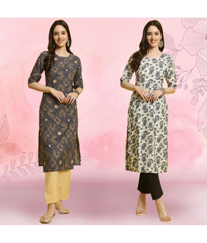     			Ethnicbasket Crepe Printed Kurti With Pants Women's Stitched Salwar Suit - Grey ( Pack of 2 )