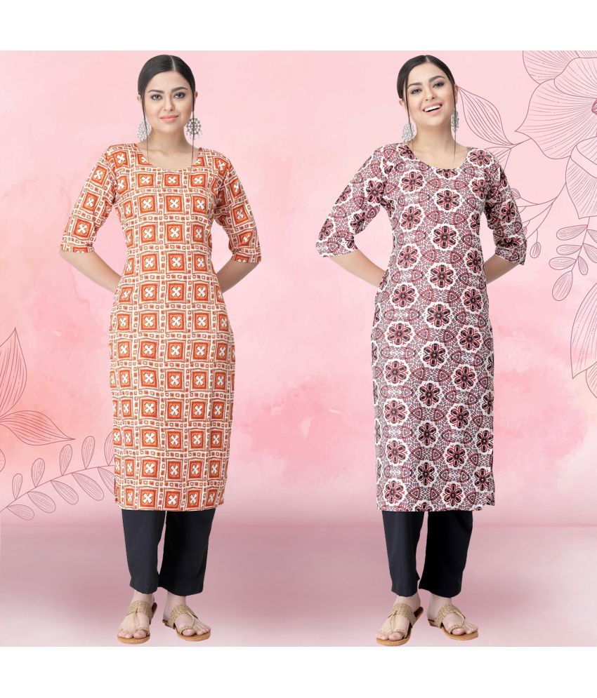     			Ethnicbasket Crepe Printed Kurti With Pants Women's Stitched Salwar Suit - Pink ( Pack of 2 )