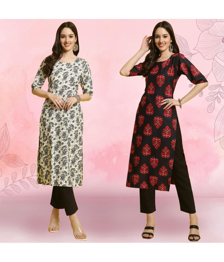     			Ethnicbasket Crepe Printed Kurti With Pants Women's Stitched Salwar Suit - Black ( Pack of 2 )