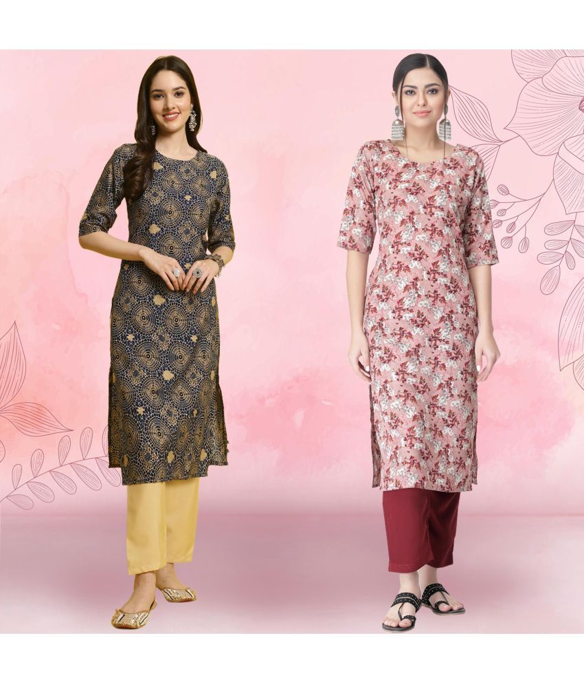     			1 Stop Fashion Pack of 2 Crepe Printed Straight Women's Kurti - ( Multicolor2 )