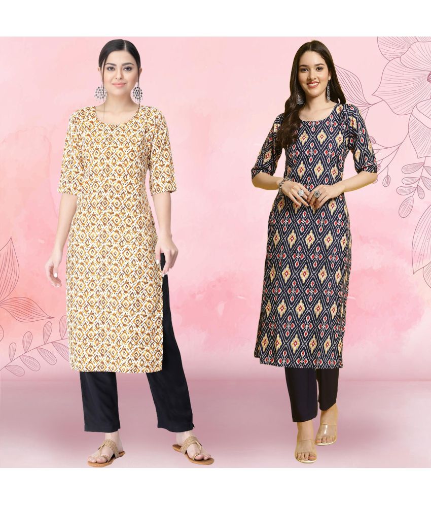     			1 Stop Fashion Pack of 2 Crepe Printed Straight Women's Kurti - ( Multicolor )