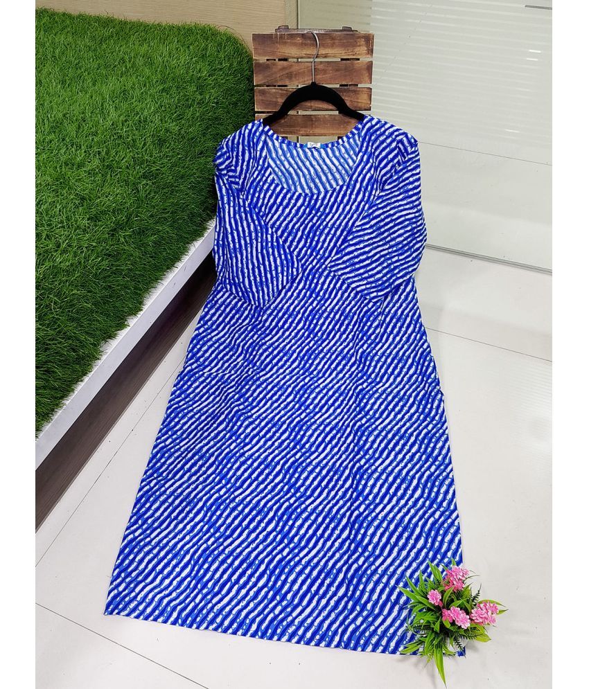     			1 Stop Fashion Pack of 1 Crepe Printed Straight Women's Kurti - ( Blue )