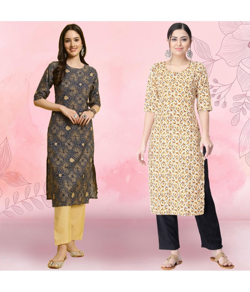     			1 Stop Fashion Pack of 2 Crepe Printed Straight Women's Kurti - ( Multicolor1 )