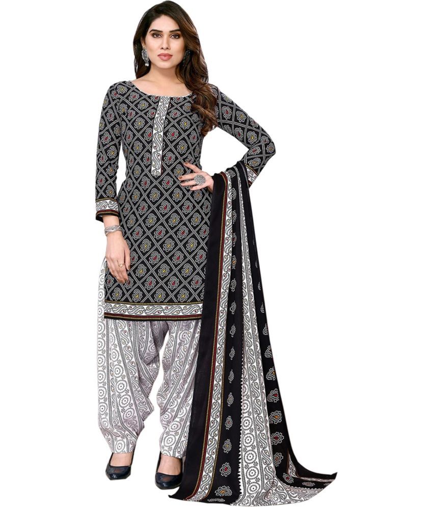     			Rajnandini Unstitched Cotton Blend Printed Dress Material - Black ( Pack of 1 )