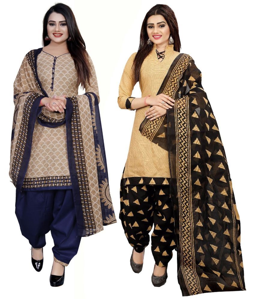     			Rajnandini Unstitched Cotton Blend Printed Dress Material - Beige ( Pack of 2 )