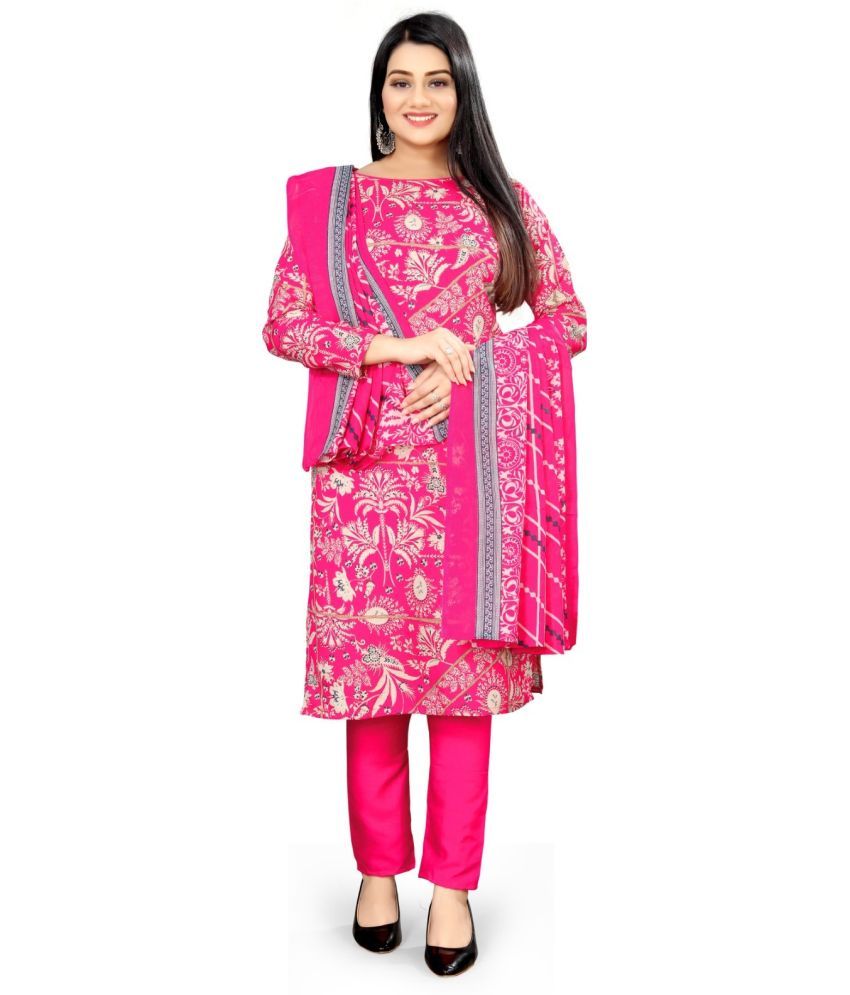     			Rajnandini Unstitched Cotton Blend Printed Dress Material - Pink ( Pack of 1 )