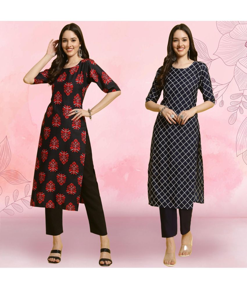     			1 Stop Fashion Pack of 2 Crepe Printed Straight Women's Kurti - ( Multicolor3 )