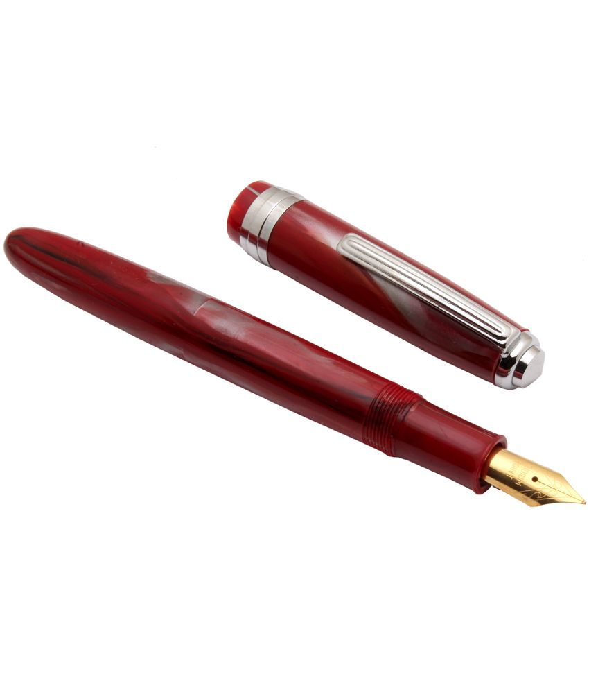     			Click Falcon Red Marble Eyedropper Fountain Pen With Chrome Trims & Fine Nib