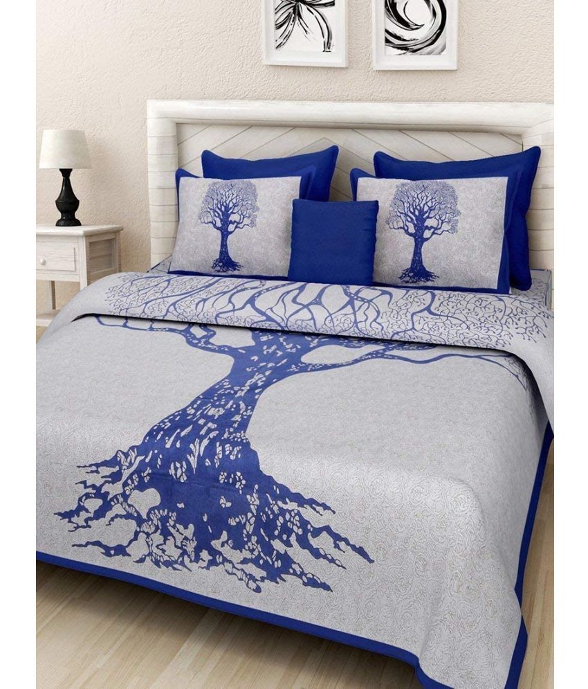     			DESHBANDHU DBK Cotton 1 Double Bedsheet with 2 Pillow Covers ( Blue )