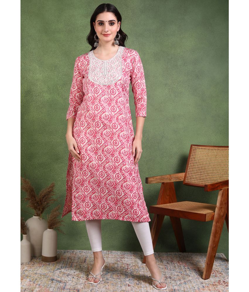     			DSK STUDIO Pack of 1 Rayon Embroidered Straight Women's Kurti - ( Pink )