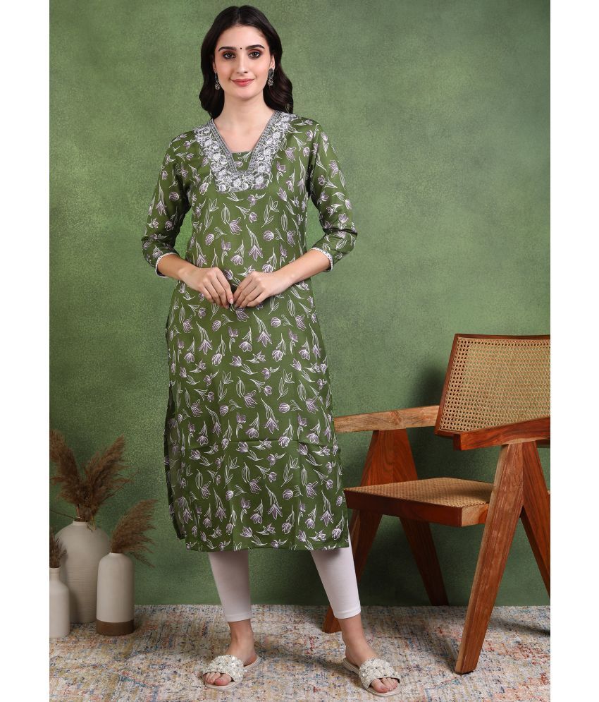     			DSK STUDIO Pack of 1 Rayon Printed Straight Women's Kurti - ( Green )