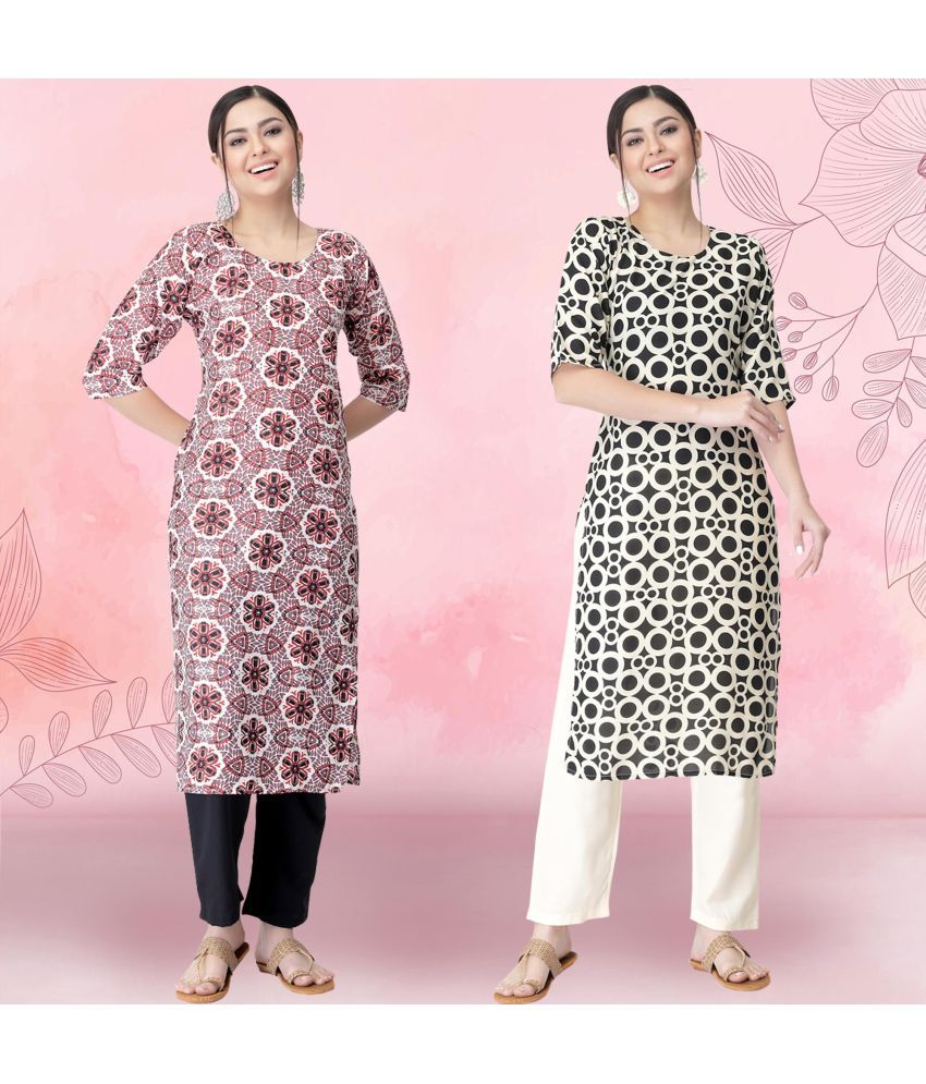     			Ethnicbasket Crepe Printed Kurti With Pants Women's Stitched Salwar Suit - Black ( Pack of 2 )