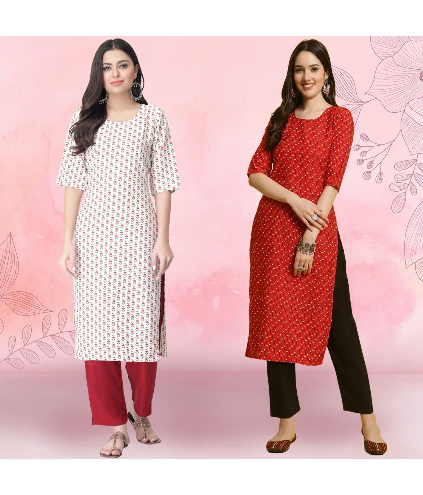     			Ethnicbasket Pack of 2 Crepe Printed Straight Women's Kurti - ( Multicolor3 )