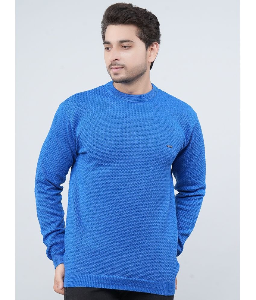     			FEVERFEW Cotton Blend Round Neck Men's Full Sleeves Pullover Sweater - Blue ( Pack of 1 )