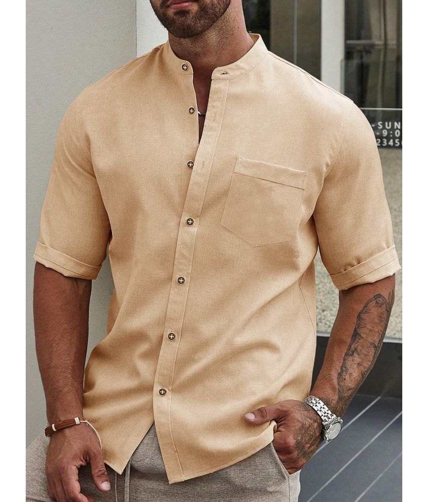     			HISCRAVES Linen Regular Fit Solids Half Sleeves Men's Casual Shirt - Beige ( Pack of 1 )