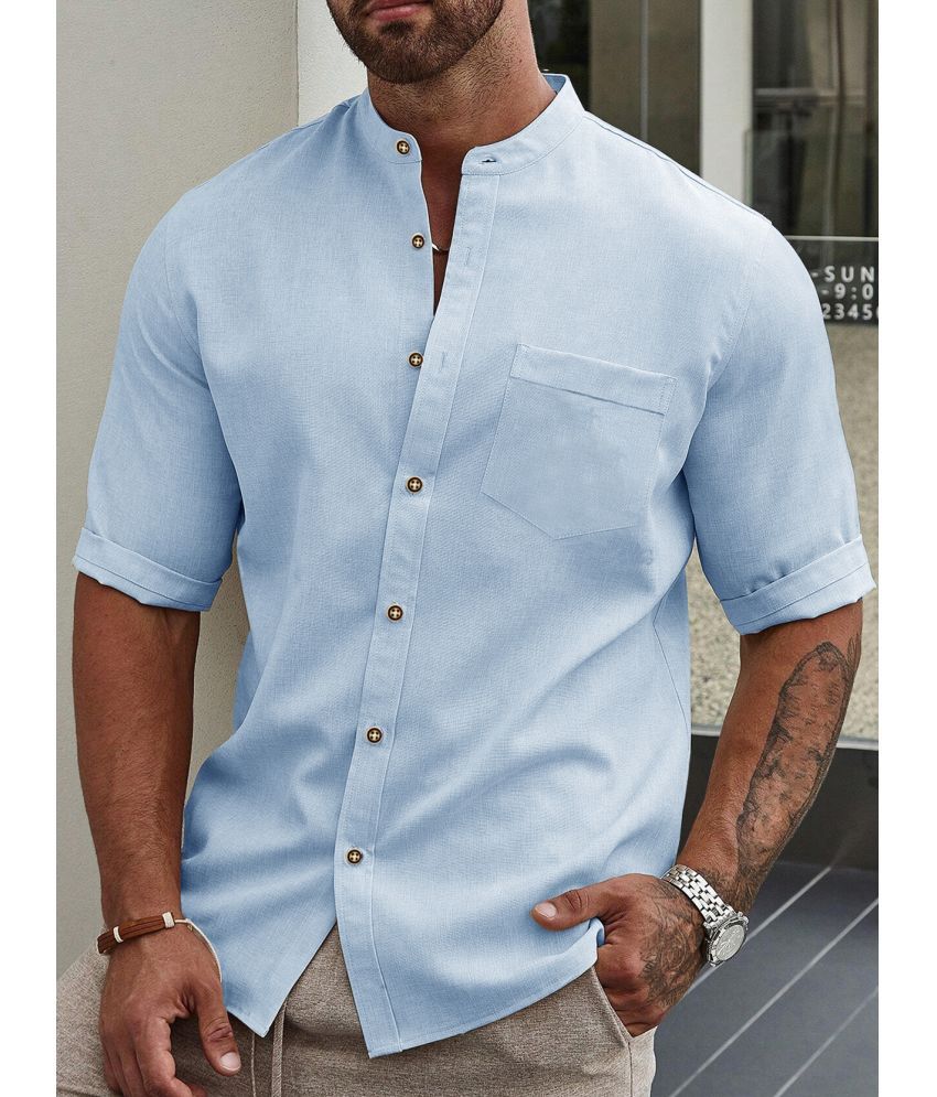     			HISCRAVES Linen Regular Fit Solids Half Sleeves Men's Casual Shirt - Blue ( Pack of 1 )